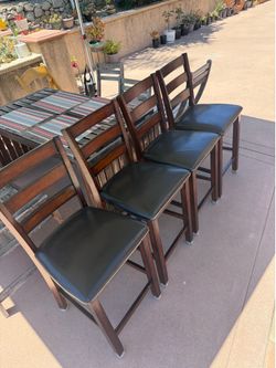 Set of 4 Dark Brown / Espresso Counter Height Wood Stools (Black Seats)