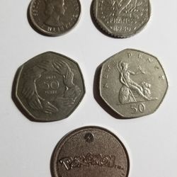 Various Coins 32pc - Buffalo Nickel, 1973 EEC 50p, Pokemon, & More!

