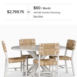 Nantucket White Round Table & 4 Woven Chairs