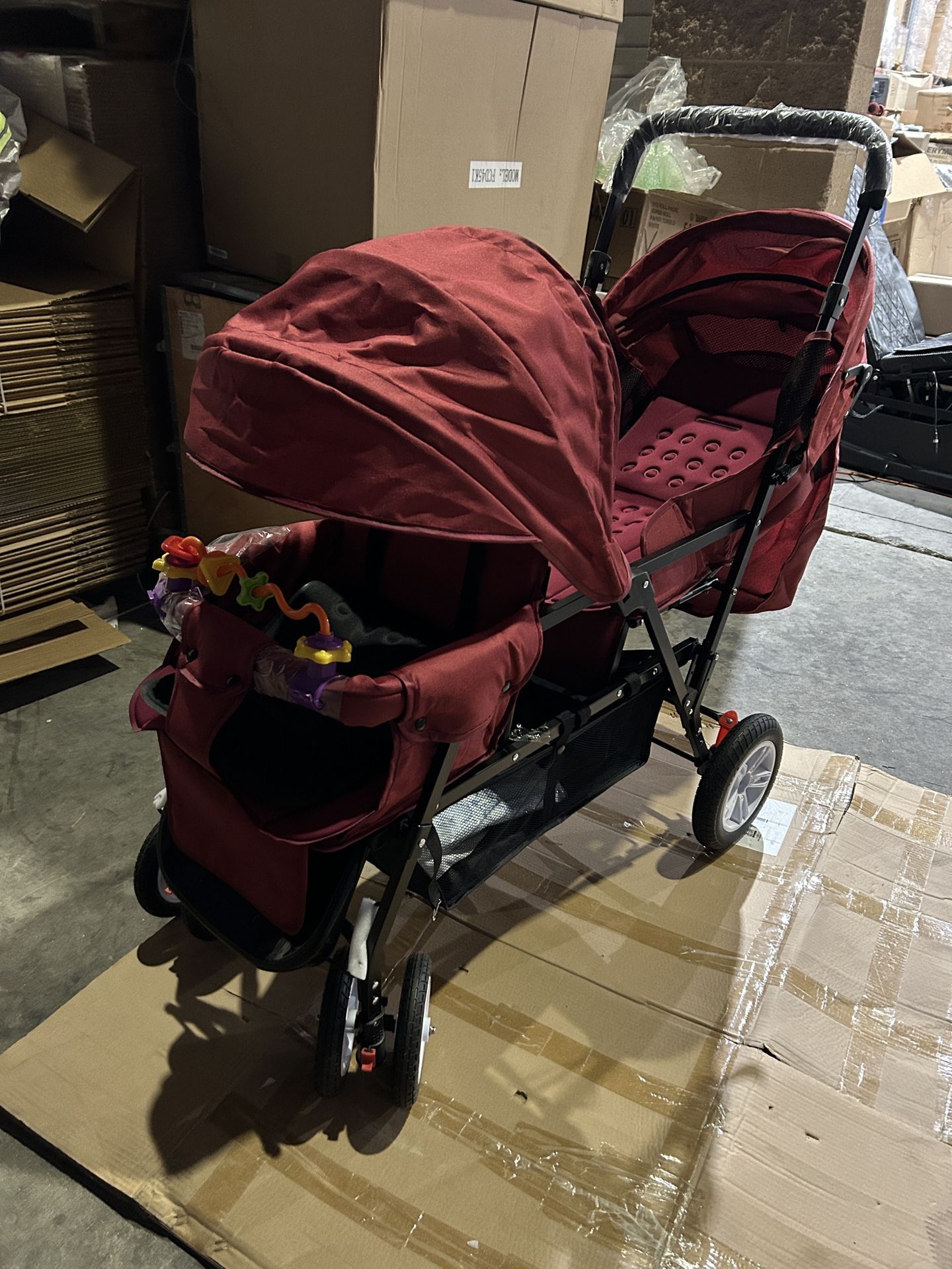 Double Stroller for Infant Toddler, Foldable Double Baby Stroller with Tandem Seating and Adjustable Backrest - Extra Gift Toys/Mosquito Net/Sleeping