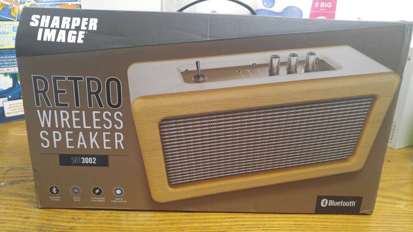 $40 Sharper Image SBT3002WH Retro Wireless Bluetooth Speaker, Portable Stereo