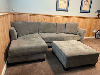 Macy’s Grey Sectional Couch and Storage Ottoman