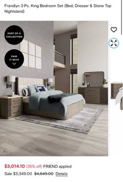 Frandlyn 3Pc.King Bedroom Set. Bed, Dresser & Stone Top Nightstand BRAND NEW SEALED IN BOX!  DELIVERY AVAILABLE !!