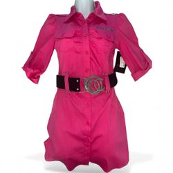 Rocawear Y2K Pink Beetroot Women’s Shirt Dress Collared Button Front Wide Belt S NWT/NWD