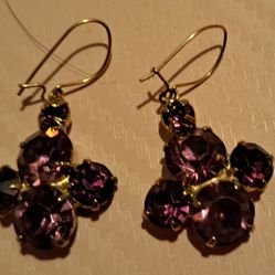 Vintage Purple Rhinestone Earrings w/hooks