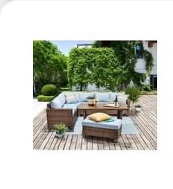 4 piece outdoor wicker patio sectional dining set w/ Blue cushion