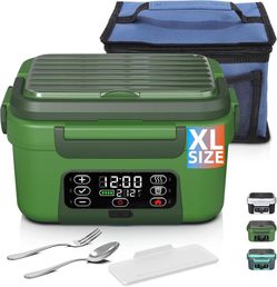 Cordless Electric Heated Lunch Box, XL 6.3Cups 20000mAh Rechargeable Food Warmer Lunch Box with Self Heating, Smart Timer, Adjustable Temperature, Lea