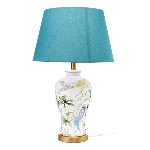 Floral White Ceramic Table Lamp with Teal Shade by Drew Barrymore Flower Home
Blue -