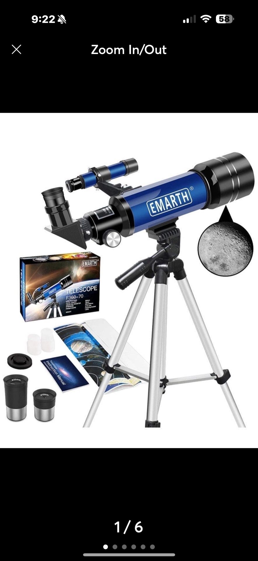 Telescope, 70mm/360mm Double Eyepieces Refractor Telescope with Tripod & Finderscope, Portable Telescope for Kids Beginners Adults Astronomy, Blue