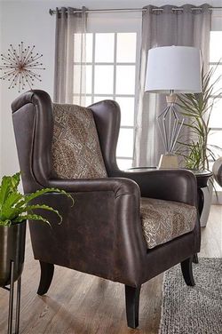 Wingback Accent Club Chair Two Tone Brown Faux Leather - Silla
