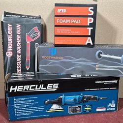 New in box Hercules dual action polisher and assorted auto detailing tools bundle