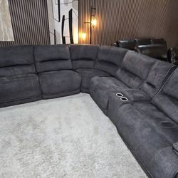 Redding 6-Piece Fabric Power Reclining Sectional with Power Headrest