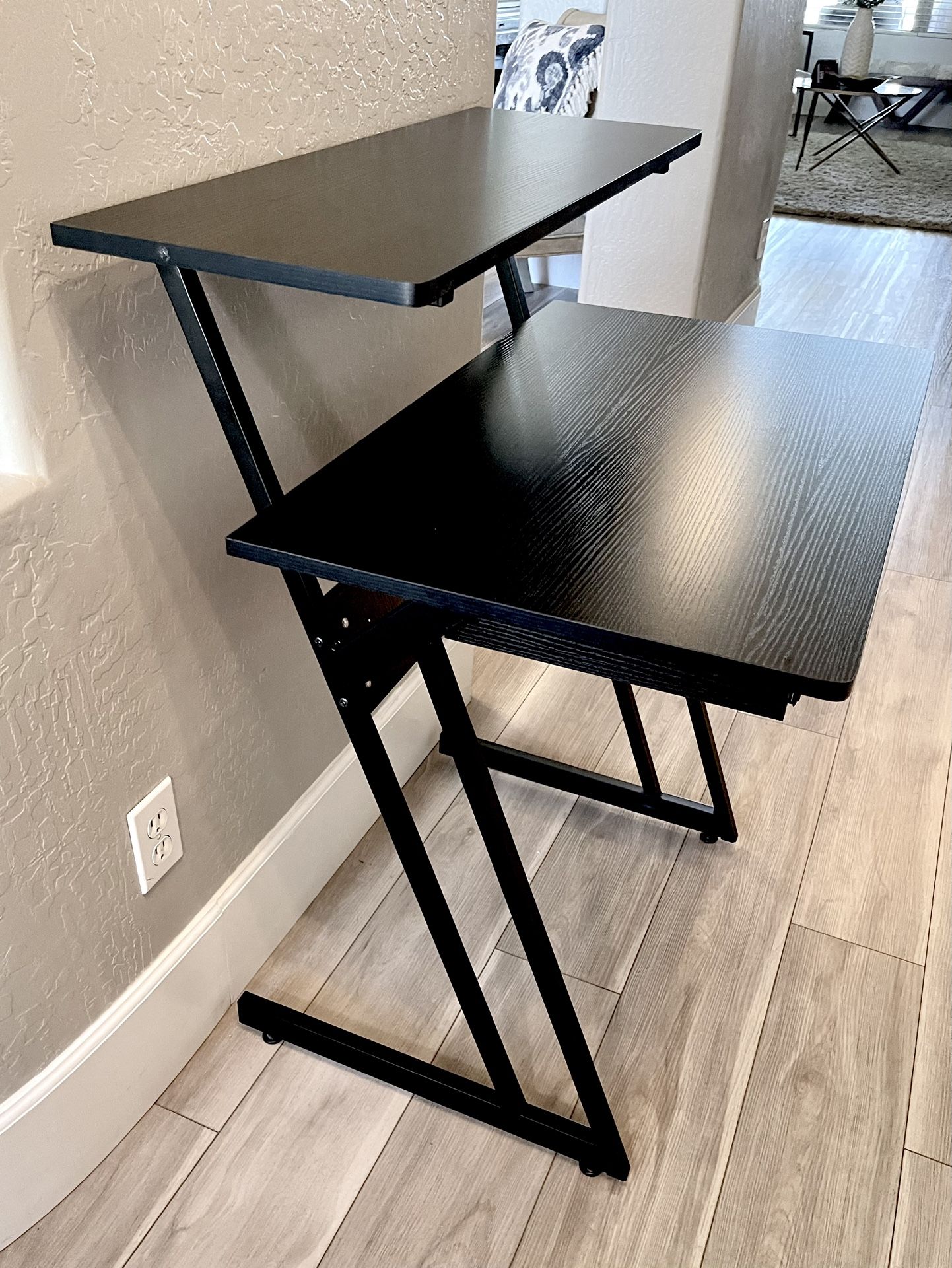 Black Monoprice Recording Desk w/ Raised Platform & Keyboard Tray, Workstation, Stable & Lightweight