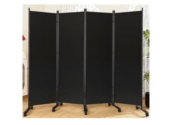 Room Divider Privacy Screens, 4 Panels Dividers with Wheels, Black (88" W)