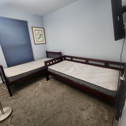 We are offering a bunkbed that has beem converted into two twin beds. $300.00 with mattresses.