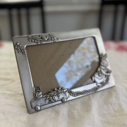 Silver Nursery Picture Frame, Bunny Rabbit Cart Motif PF962 5x7 Inches