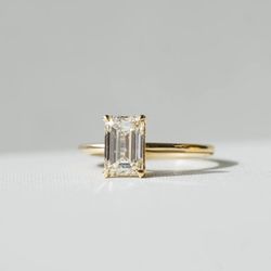2CT Emerald Cut Lab Grown Diamond Engagement Ring