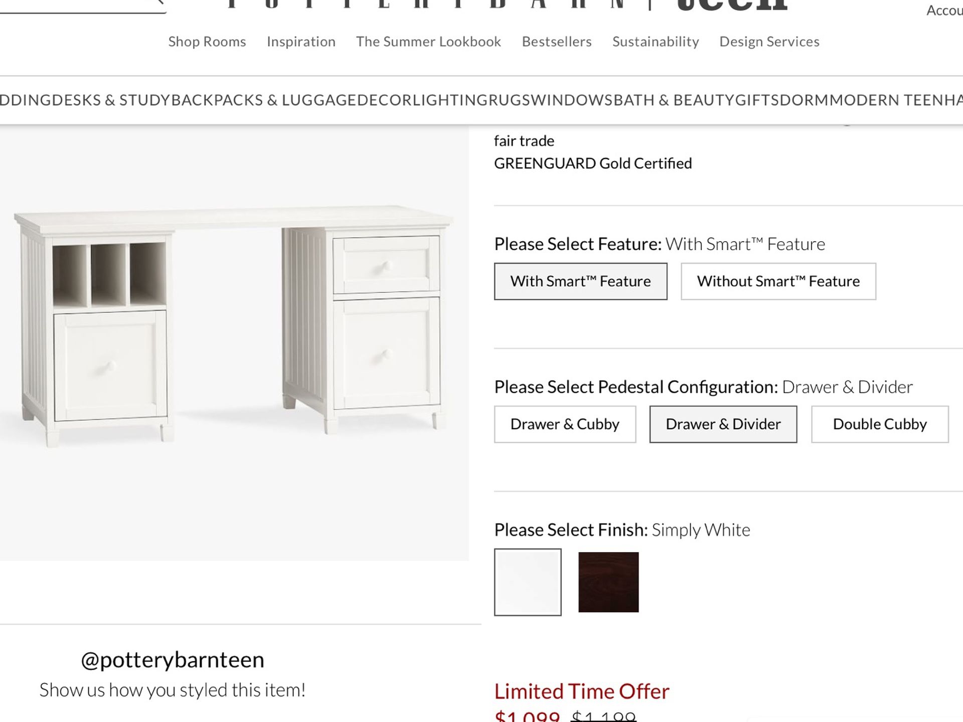 Desk ,white Smart Storage Desk From “Pottery Barn Teen “ Double Drawer With File Organizer .
