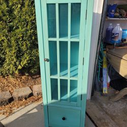 Sweet Teal Cabinet With Glass Door And Drawer