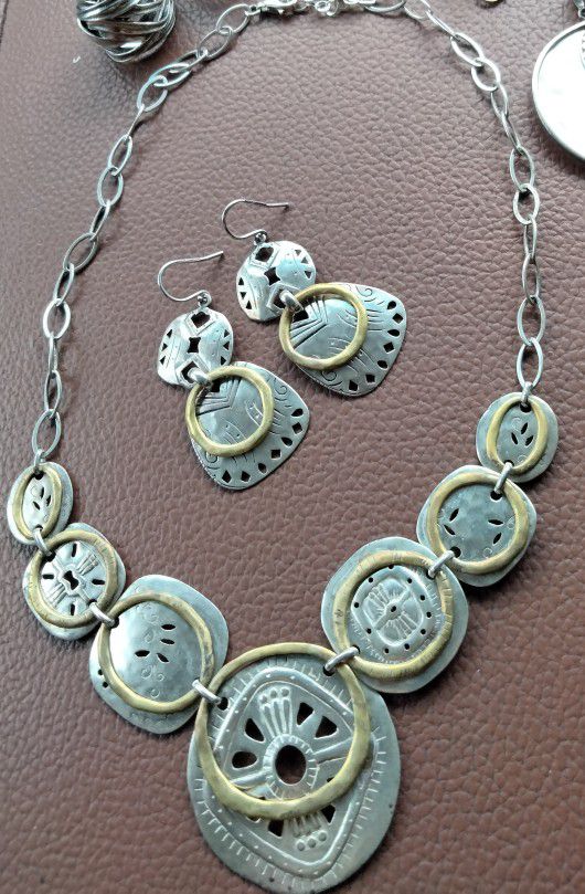 Silpada Sterling Silver/Brass Bohemian Bib Necklace And Earrings 