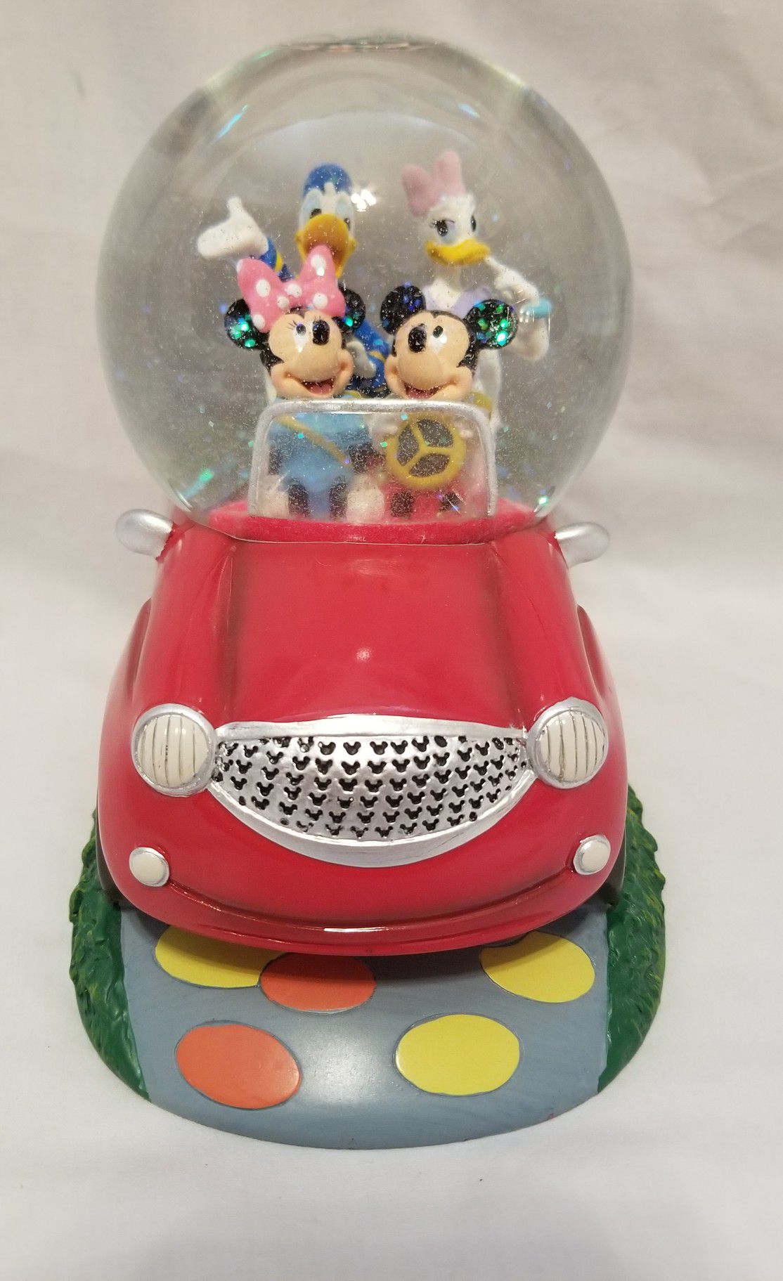 WALT DISNEY MICKEY MOUSE AND DONALD DUCK RED CAR WATER GLOBE