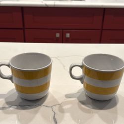 Yellow and White Striped Mugs