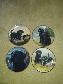 4 Piece Labrador Retriever Collectors Plates Set 24k Gold Rimmed