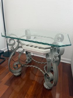 Wrought Iron and Glass Side / End Table