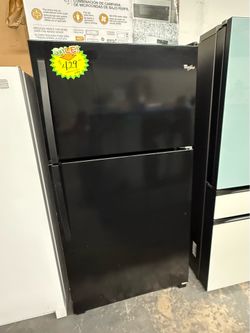 Black Whirlpool Top and Bottom Refrigerator with Ice Maker