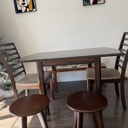 Dining Table With 2 Chairs, 2 Bar Stools, And Side Table To Sit
