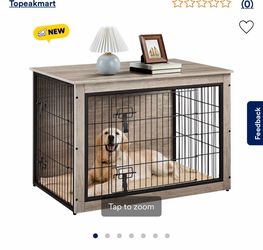 SIMPLY + Dog Crate with Slide Tray Detachable Cage Cover, Furniture Style Wooden Wire Indoor Pet Crate End Table, Pure