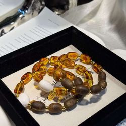 Pure natural amber and beeswax bracelet