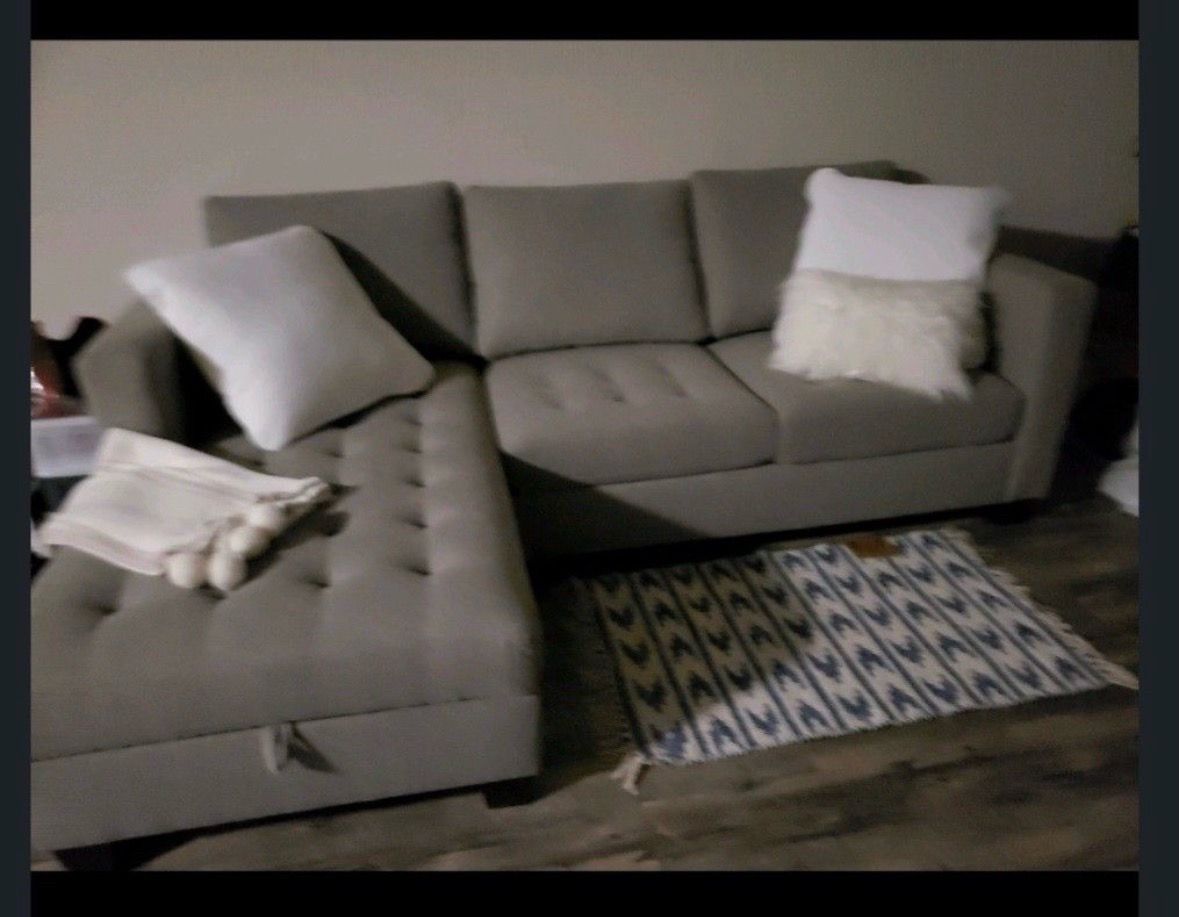 WORLD Market Like New Grey SOFA with Storage Chaise