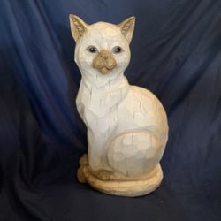 Wooden Rustic Carved-Style Cat Statue