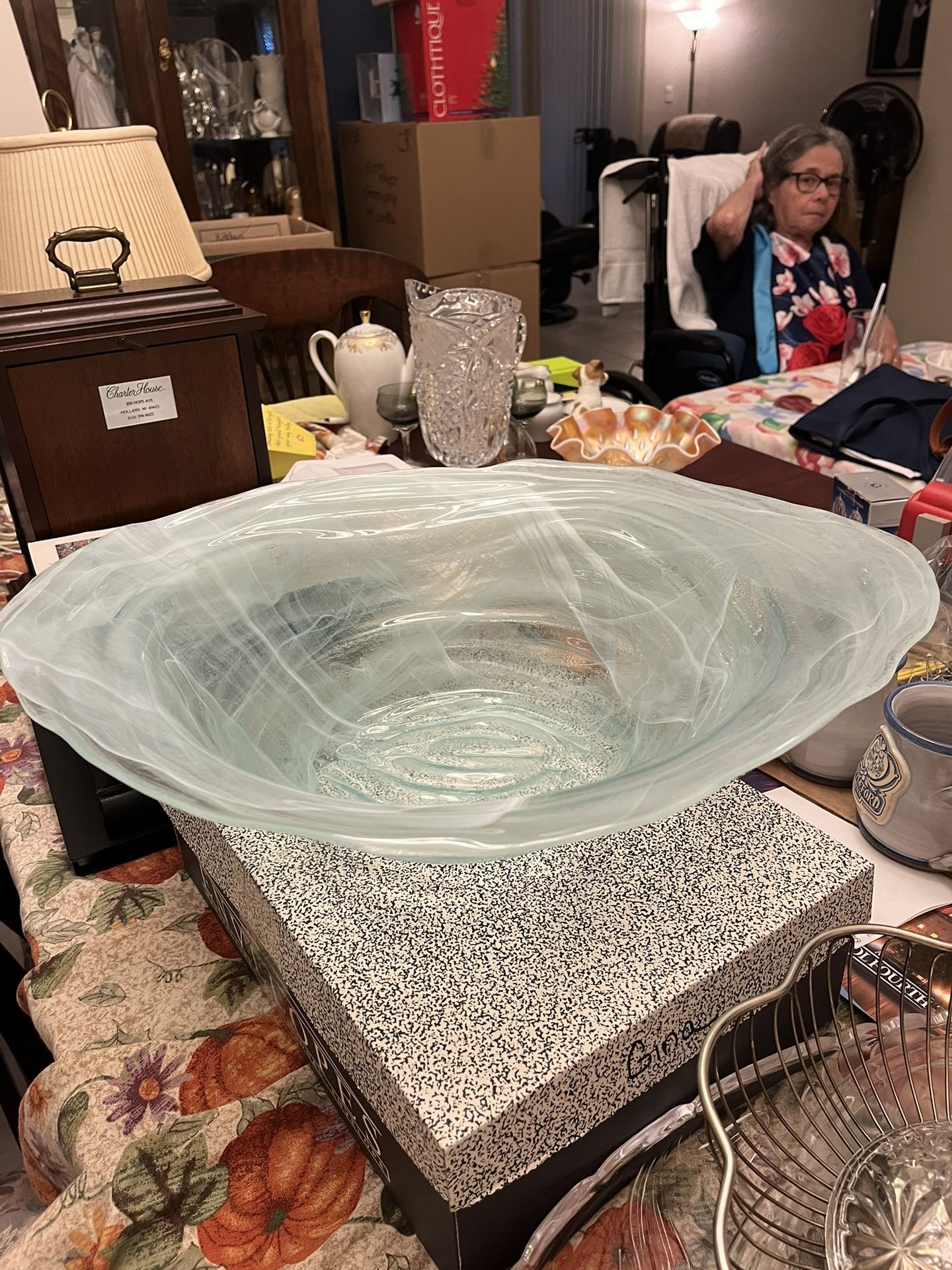 Murano Blown Glass From Italy Large Vase And Large Bowl