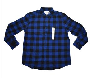 St John's Bay Classic Men's Large Flannel Shirt Blue Buffalo Plaid Super Soft