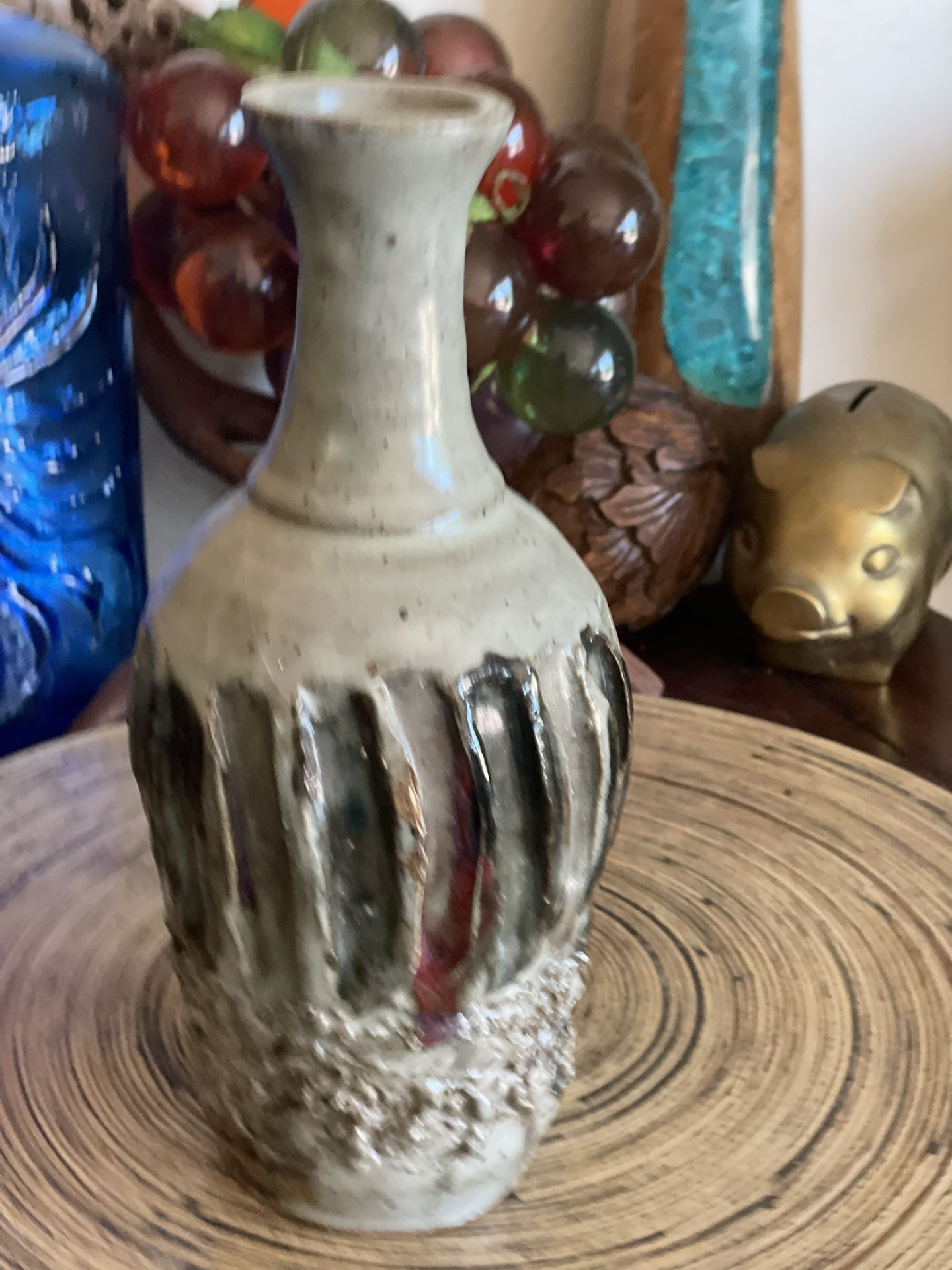 Stunning MCM Hand Made Pottery Decanter /vase – Vintage  Glaze with Unique Detailing