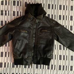 Black Rivet Faux Leather Hoodie Jacket 2T