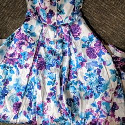 B Darlin Strapless Floral Print Prom Dress