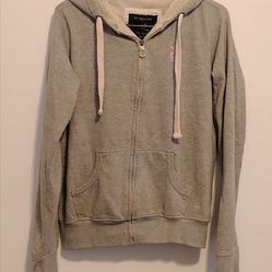 U.S. Polo Assn Zip Up Hoodie Large Gray Sherpa Lined Hood Women's