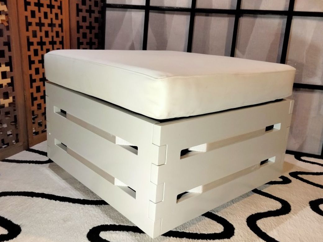 White leather Cushion Top Storage Ottomans
