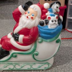 Vintage 1977 Empire Blow Mold 24” Santa Sleigh Toys & 23” Reindeer Christmas