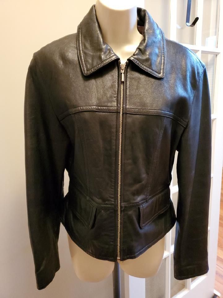 Women s Leather Jacket Black 90s Sz Small Preston York Soft