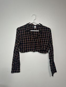Brown & Black Crop Too Button Up Shirt - XS