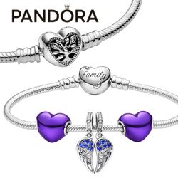PANDORA Moments Family Tree Heart Clasp SnakeChain Bracelet Set of 5 in one box.