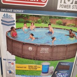 NEW ABOVE GROUND POOL STEEL FRAME SIZE 18FT WIDE X 48IN HEIGHT INCLUDES COVER, LADDER AND FILTER, IT IS ITS SEALED BOX  WITH DELIVERY 