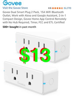 Smart Plug 2 Pack, 15A WiFi Bluetooth Outlet, Work with Alexa and Google Assistant, 2-in-1 Compact Design, Govee Home App Control Remotely with No Hub