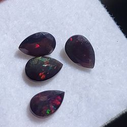 1ctw Natural Ethiopian Black Fire Opal Lot Pear Cut Loose Gemstone 4pcs.