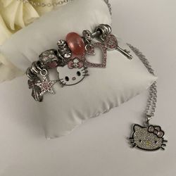 Hello Kitty Charm Bracelet And Necklace 