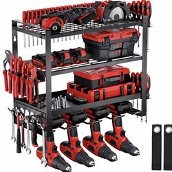 Power Tool Organizer Wall Mount, 4-Layer Storage Rack with 4 Drill Holders